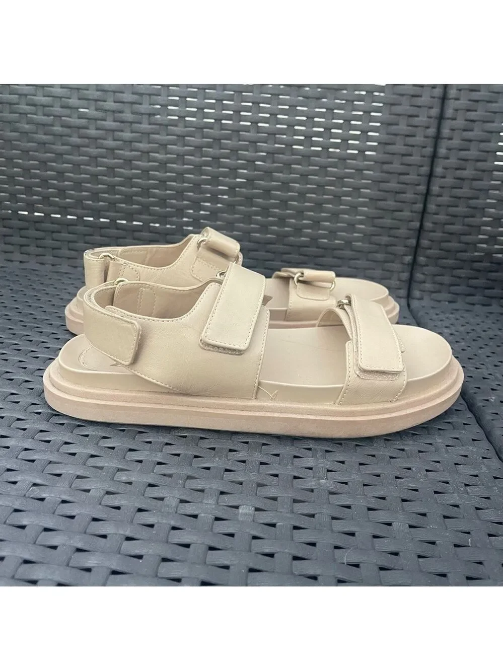 Zara Leather Platform Chunky Dad Sandals - Cream/Beige - Size 38 - Picture 4 of 10